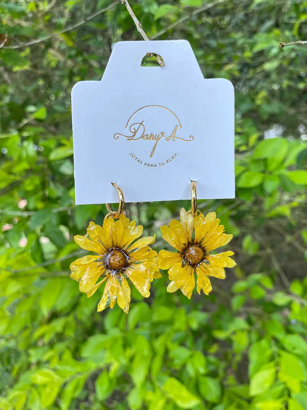 Luz de Campo – Aretes flor natural sellada en resina