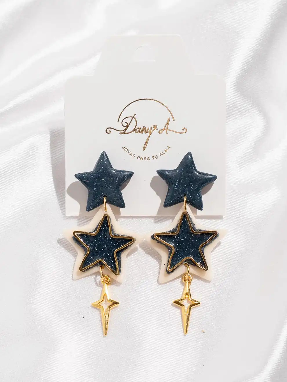 Starlight – Aretes de resina con estrella y rayo dorado