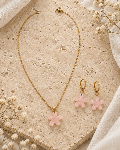 Set completo Flor de Alba C95 con candongas delgadas y cierre directo