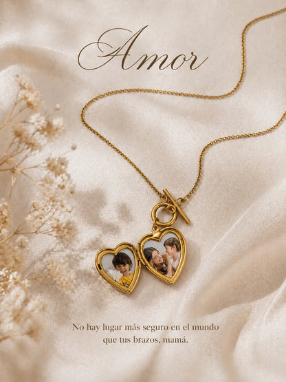 Amor – Collar relicario corazón con fotos