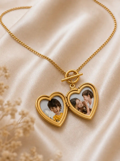 Amor – Collar relicario corazón con fotos
