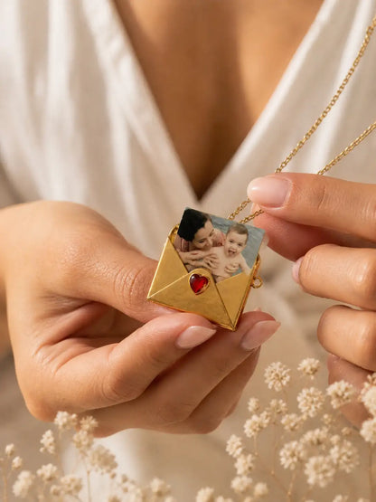 Palabras de Fe - Collar relicario tipo sobre con foto personalizada
