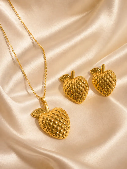 Fresas Doradas – Set collar y aretes en acero inoxidable