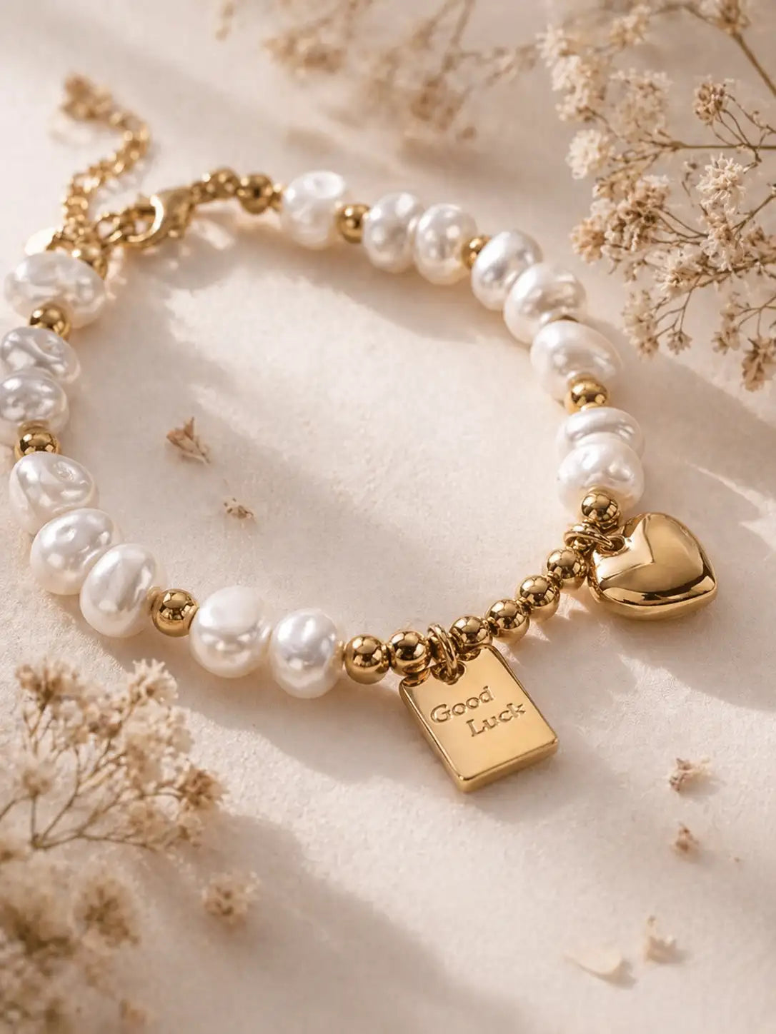 Palabras de Fe – Pulsera de perlas y dijes