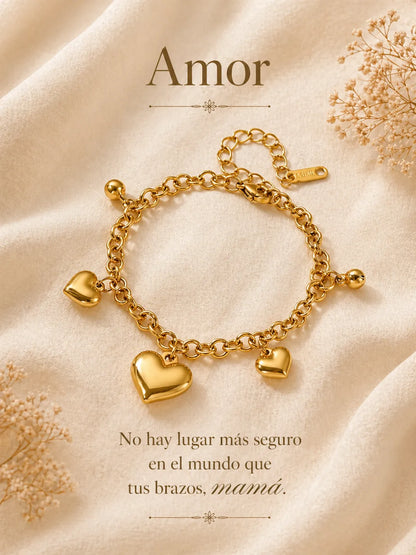 Amor – Pulsera con dijes de corazón