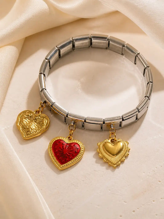 Corazones Pop – Pulsera bicolor en acero inoxidable