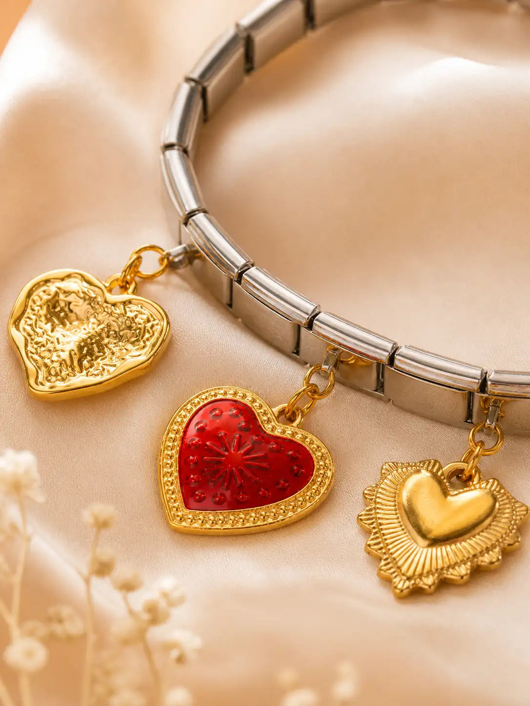 Corazones Pop – Pulsera bicolor en acero inoxidable