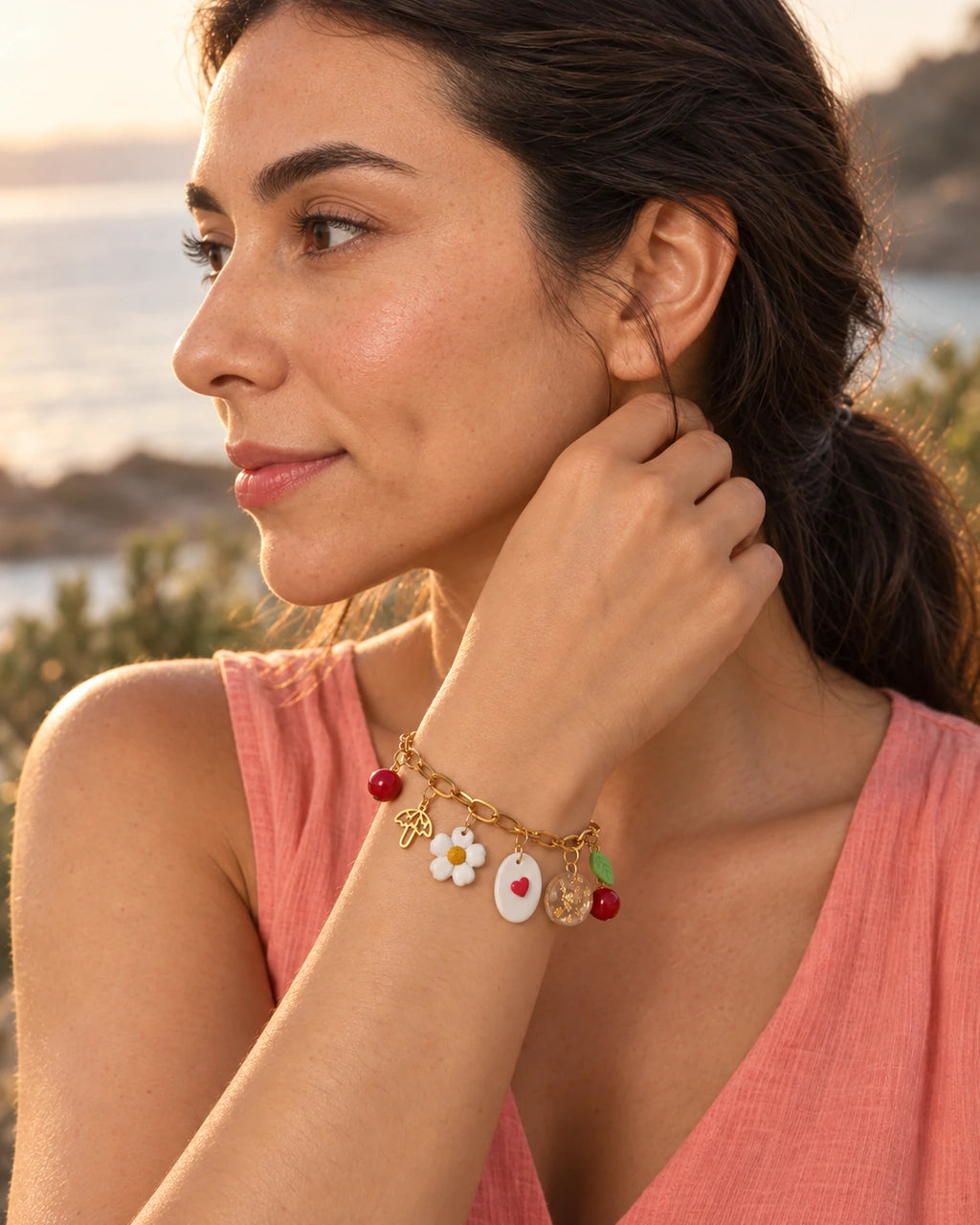 Corazón de Jardín pulsera artesanal en modelo