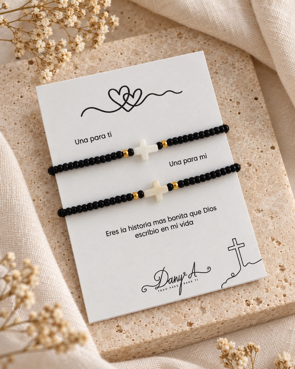 Nuestra Historia Negra – Dúo de pulseras para pareja con cruz de nácar – imagen 7