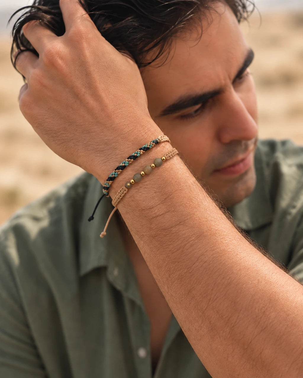 Equilibrio Natural – Dúo de pulseras masculinas ajustables – imagen 2