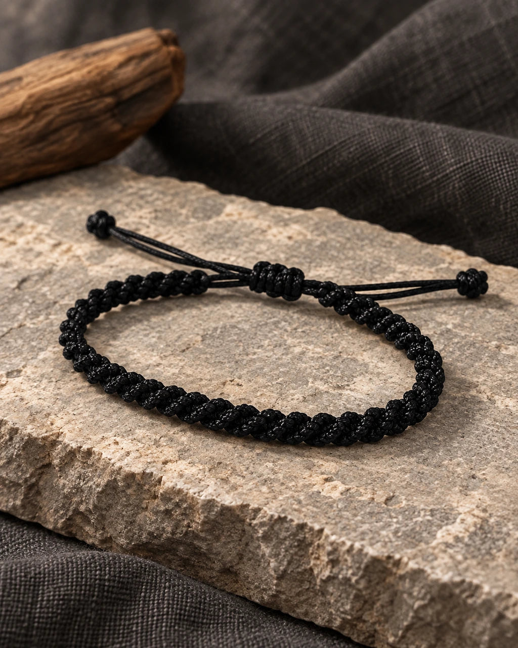 Trama Negra – Pulsera masculina de macramé ajustable – imagen 5