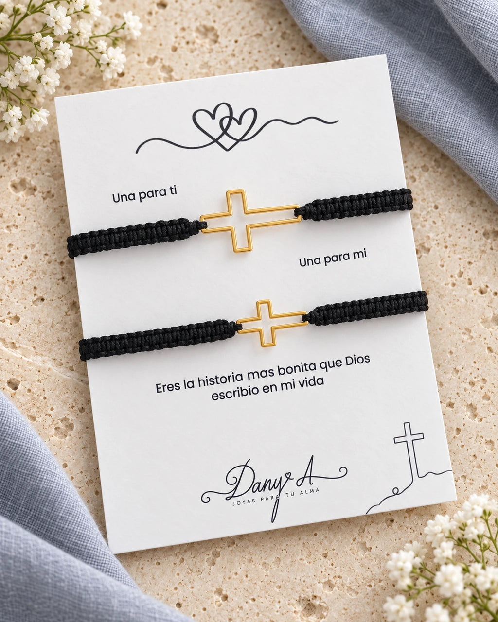 Nuestra Historia Dorada – Dúo de pulseras para pareja con cruz de acero – imagen 7