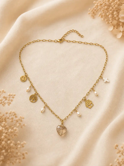 Hogar – Collar con dijes y corazón de cristal