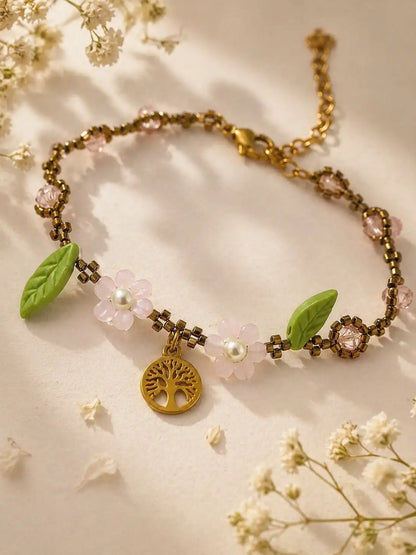 Refugio – Pulsera floral hecha a mano con miyuki