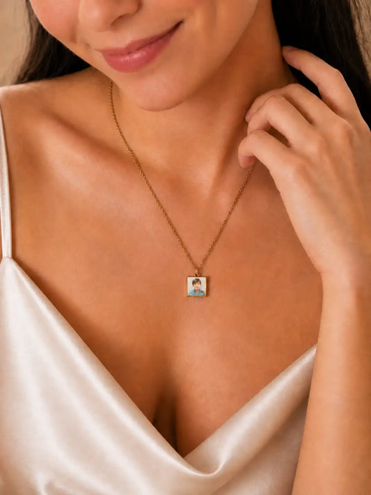 Risas – Collar con dije cuadrado de foto personalizada