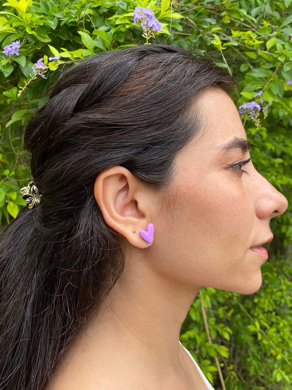 Violet Love – Aretes corazón arcilla