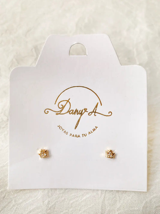 Brillo Real – Aretes Topo corona en rodio dorado