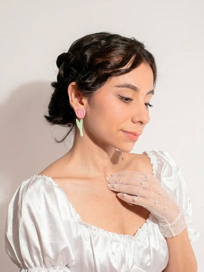 Tulipán Amanecido – Aretes florales en arcilla polimérica