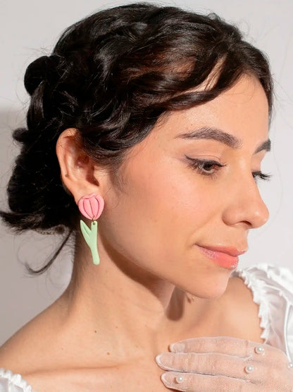 Tulipán Amanecido – Aretes florales en arcilla polimérica
