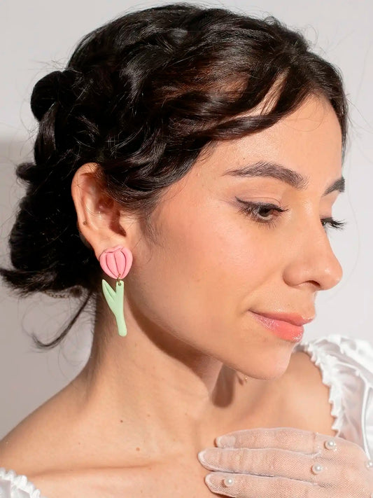 Tulipán Amanecido – Aretes florales en arcilla polimérica