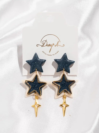 Starlight – Aretes de resina con estrella y rayo dorado