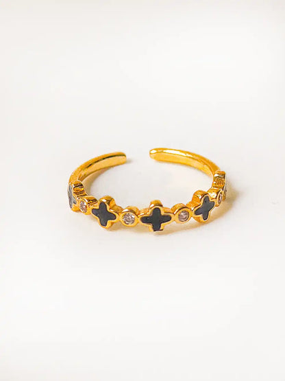 Trébol Noir – Anillo dorado ajustable