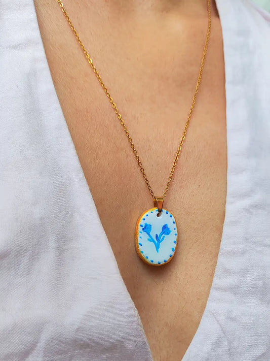 Azulejo Vivo – Collar flor azul artesanal