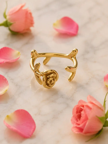 Rosal Encantado – Anillo ajustable en acero inoxidable dorado