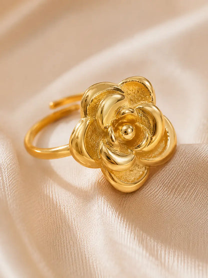 Rosa Imperial – Anillo floral en acero inoxidable dorado