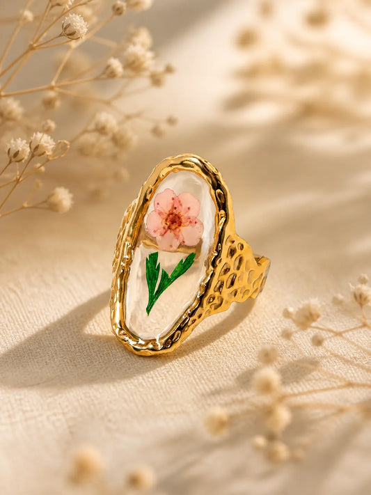 Jardín Secreto – Anillo en acero con flor natural en resina