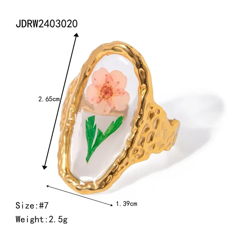 Jardín Secreto – Anillo en acero con flor natural en resina