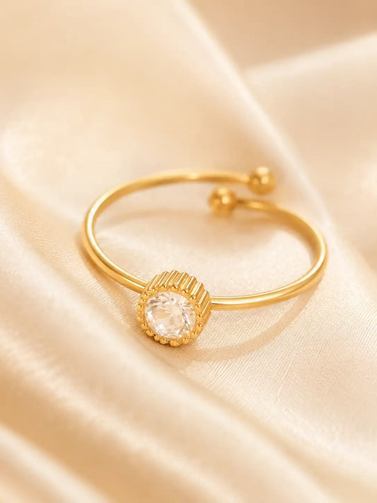 Toque de Luz – Anillo ajustable en acero inoxidable con cristal brillante