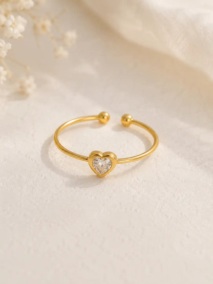 Brillo del Corazón - Anillo en acero con circón