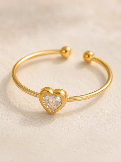 Brillo del Corazón - Anillo en acero con circón