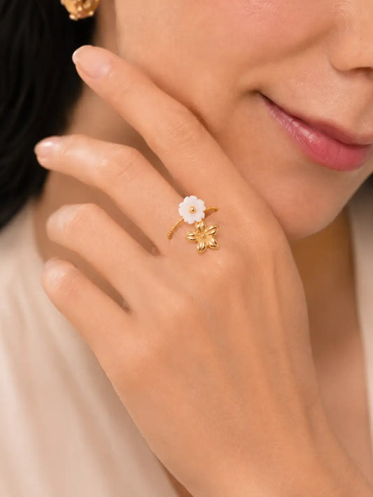 Jardín Mini – Anillo femenino con flores decorativas