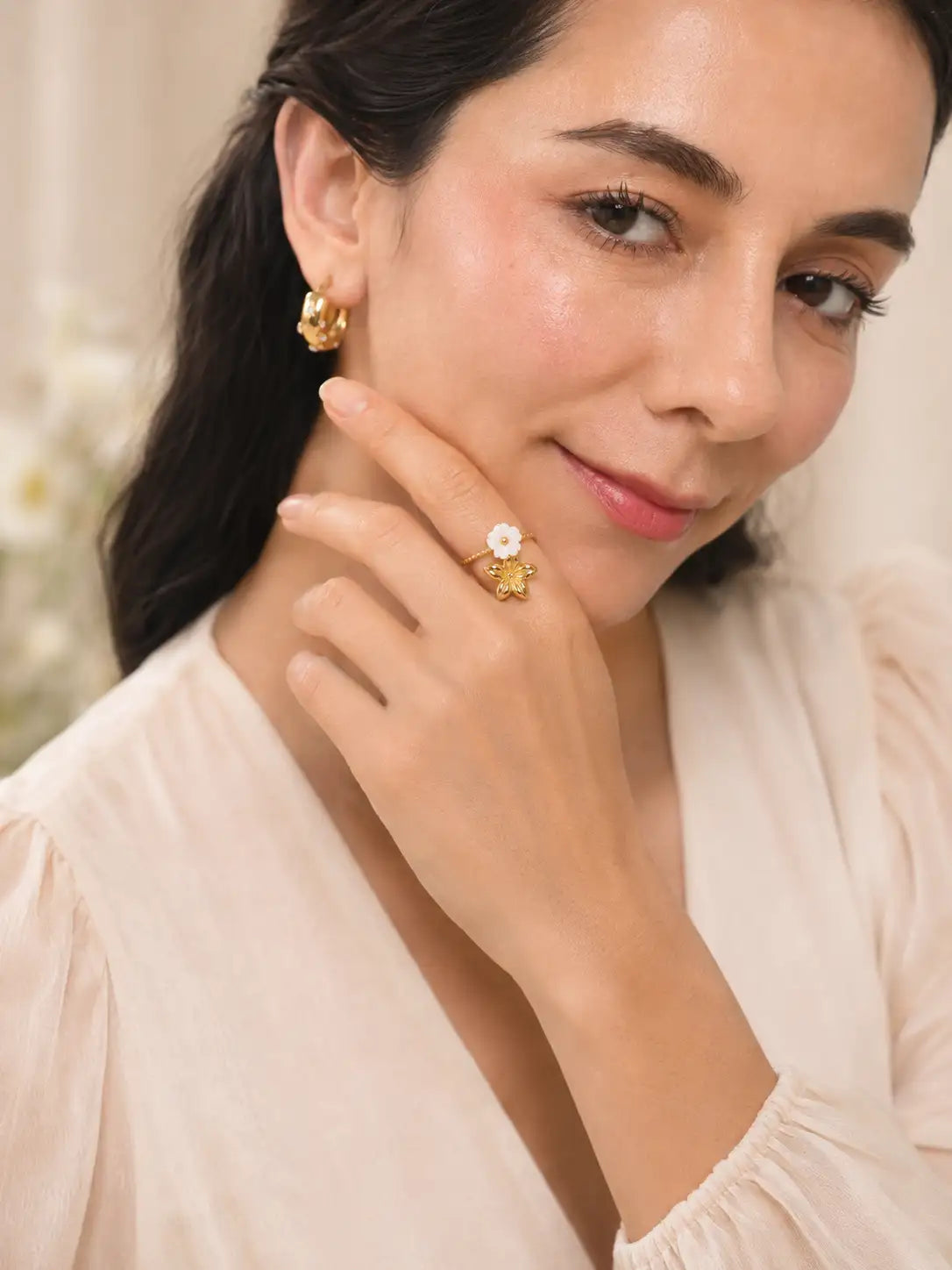 Jardín Mini – Anillo femenino con flores decorativas