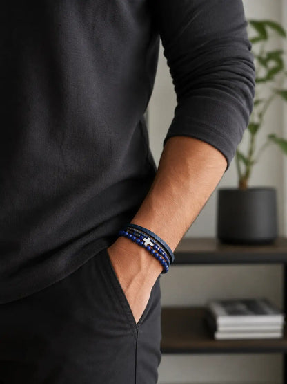 Fuerza Azul – Pulsera masculina con piedra natural Lapislazuli