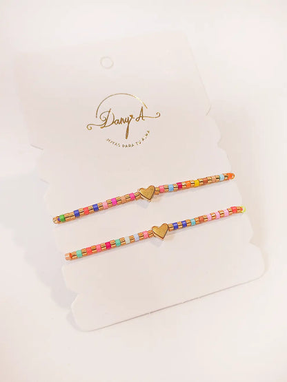 Dúo Arcoíris Amistad – Pulseras corazón