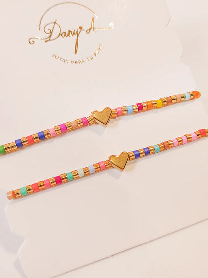 Dúo Arcoíris Amistad – Pulseras corazón