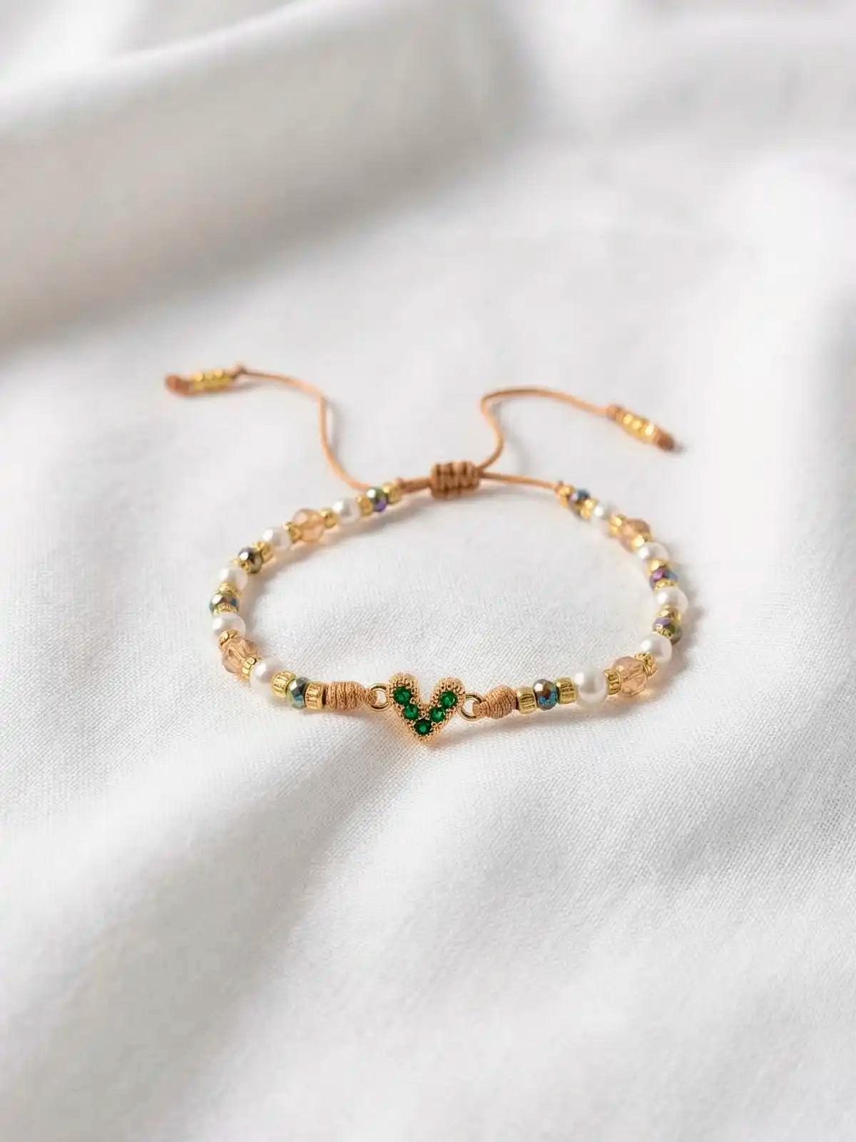 Verde Esperanza – Pulsera con corazón en rodio y circones